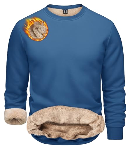 TACVASEN Herren Warme Fleece Pullover Sweatshirts Winter Langarm Shirts mit Fleecefutter (XXL, Blau) von TACVASEN