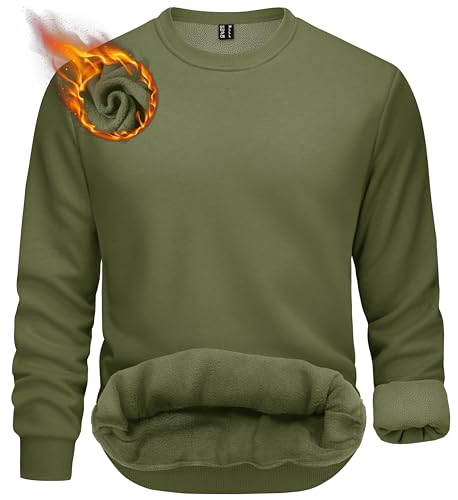 TACVASEN Winterpullover Herren Sweatshirt Langarm Arbeitspullover Gefüttert Basic Rundhals Pulli Männer (L, Armeegrün) von TACVASEN