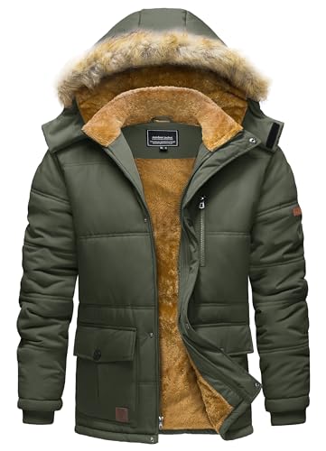 TACVASEN Herren Winter Wanderjacke Funktionsjacke Thermo jacke Fleecejacke Gefütterte Herrenmantel Parka Outdoor, (L, Armeegrün) von TACVASEN