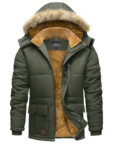 TACVASEN Herren Winter Wanderjacke Funktionsjacke Thermo jacke Fleecejacke Gefütterte Herrenmantel Parka Outdoor, (S, Armeegrün) von TACVASEN