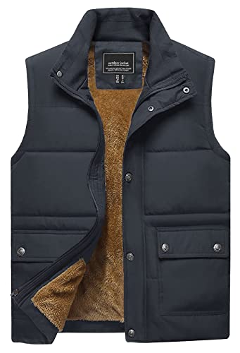 TACVASEN Herren Winter Weste Fleece Outdoor Weste Jacke Ärmellos Gefüttert Anglerweste mit Stehkragen Taschen(3XL, Dunkelgrau) von TACVASEN