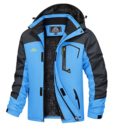 TACVASEN Herren Winter Winddichte Winterjacke Warme Fleece-Futter Ski Übergangsjacke mit Abnehmbarer Kapuze, Himmelblau, M von TACVASEN