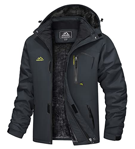 TACVASEN Herren Winter Winddichte Winterjacke Warme Fleece-Futter Ski Übergangsjacke mit Abnehmbarer Kapuze, Kohlengrau, L von TACVASEN