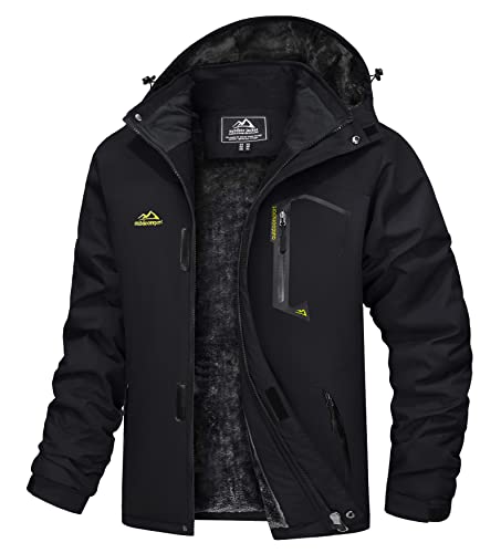 TACVASEN Herren Winterarbeitsjacken Outdoorjacke Snowboardjacke Warme Verdickete Winterjacke Kapuzenjacke für Männer, Schwarz, 3XL von TACVASEN