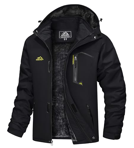 TACVASEN Herren Winterarbeitsjacken Outdoorjacke Snowboardjacke Warme Verdickete Winterjacke Kapuzenjacke für Männer, Schwarz, L von TACVASEN