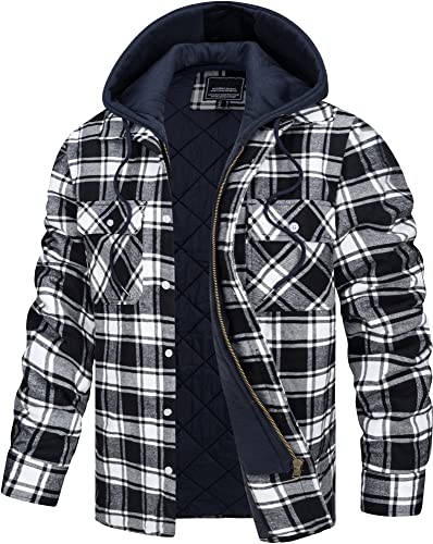 TACVASEN Herren Übergangsjacke Langarm Check Shirts Herrenjacken Gesteppte Hemdjacke Klassisch Karohemd Lässige Hemd, Schwarz, M von TACVASEN