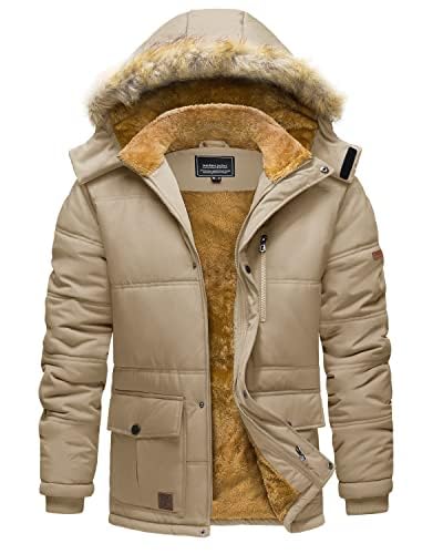 TACVASEN Herren Winterjacke Warm Gefüttert Jacke Winddicht Outdoorjacke Fleecejacke Steppjacke Wasserabweisende Windbreak, (S, Khaki) von TACVASEN