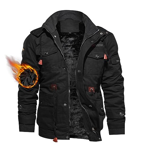 TACVASEN Herren Winterjacke Warme Arbeitsjackensjacke Bomberjacke Fliegerjacke Mantel (3XL, Schwarz) von TACVASEN