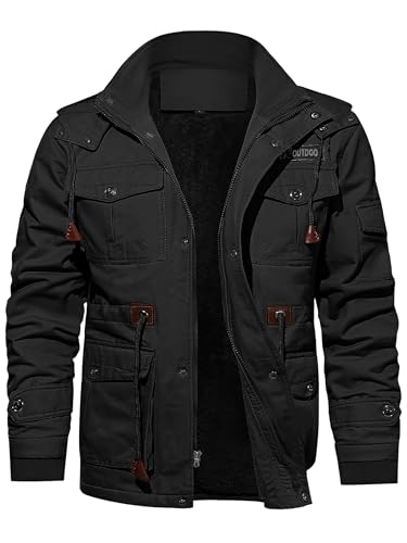 TACVASEN Herren Winterjacke Warme Arbeitsjackensjacke Bomberjacke Fliegerjacke Mantel (L, Schwarz) von TACVASEN