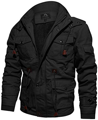 TACVASEN Herren Winterjacke Warme Arbeitsjackensjacke Bomberjacke Fliegerjacke Mantel (S, Schwarz) von TACVASEN