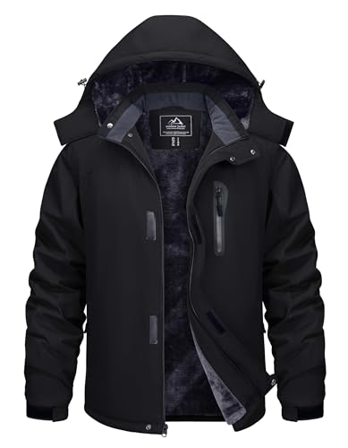 TACVASEN Herren Winterjacke Wasserdicht Outdoorjacke Atmungsaktiv Warme Gefütterte Snowboardjacke Winddicht Schwarz, S von TACVASEN