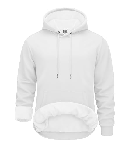 TACVASEN Herren Winterpullover Gefüttert Kapuzenpullis Pullover Hoody Sportshirts Herbst Winter mit Tunnelzug (L, Weiß) von TACVASEN