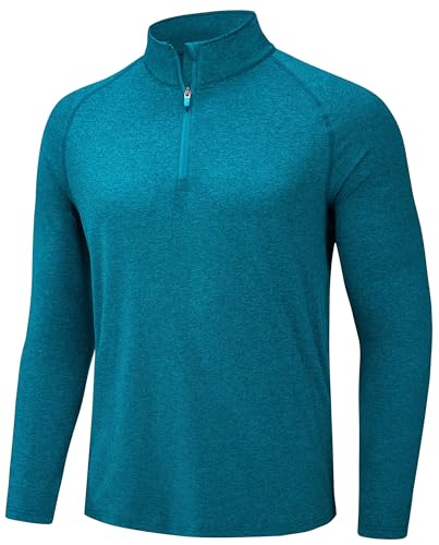 TACVASEN Herren Zip Langarmshirts Fitness Shirts Longsleeve Joggingshirts Schnell Trocknend T-Shirts (L, Pfauenblau) von TACVASEN