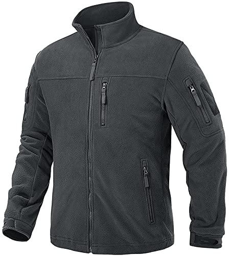 TACVASEN Herren Fleecejacke Military Fleece Army Jacket Warm Jacke Winter für Outdoor (S, Grau) von TACVASEN