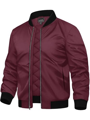TACVASEN Herrenjacke Winddichte Blousonjacke mit Reißverschluss Bomberjacken Warm Gepolsterte Mäntel Lässig Winterjacke,WineRed,M von TACVASEN