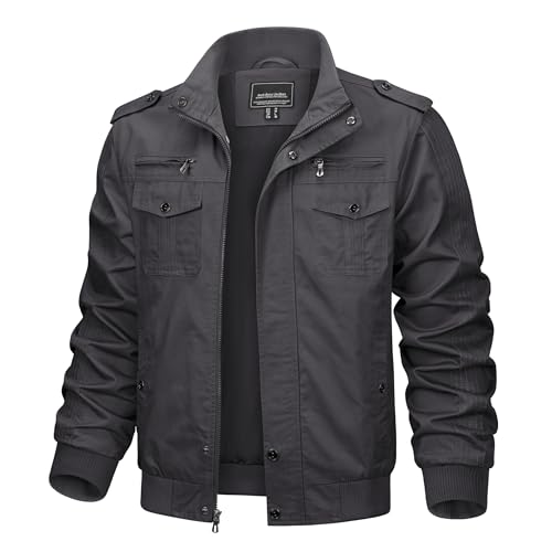 TACVASEN Herrenjacke Übergangsjacke Herren Feldjacke Arbeitsjacke Jacke Frühling Männer Baumwolle Herbstjacke Outdoorjacke, (S, Dunkelgrau) von TACVASEN