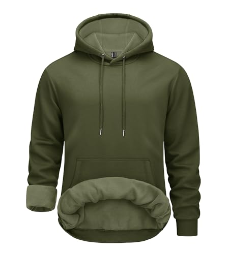 TACVASEN Hoodie Herren Kapuzenpullover Winter Warm Sweatshirt Langarm Kapuzenpullover Känguru-Tasche Casual Pullover (M, Armeegrün) von TACVASEN