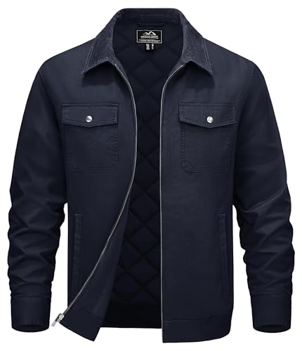 TACVASEN Jacke Herren Hemdjacke Baumwoll Steppjacke Übergangsjacke mit Reißverschluss Warme Depot Jacket Navy XL von TACVASEN