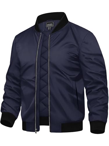 TACVASEN Jacke Herren Leicht Bomberjacke Basic Fliegerjacke Dünne Lässig Blouson Übergangsjacke mit Innentasche,Navy,2XL von TACVASEN