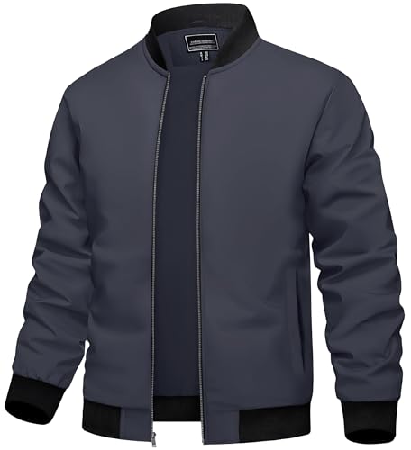 TACVASEN Jacke Herren Übergangsjacke Leicht Sommerjacke Dünner Herrenjacke Bomber Blouson US Pilotenjacke (XL, Kohlengrau) von TACVASEN