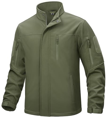 TACVASEN Jagdjacke Herren Wasserdicht Outdoor Funktionsjacke Übergangsjacke Winter Softshelljacke Atmungsaktiv (XL, Armeegrün) von TACVASEN