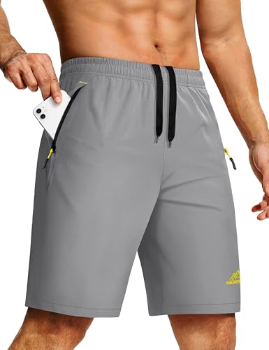 TACVASEN Kurze Sporthose Herren Atmungsaktiv Gym Shorts Stretch Joggingshorts Trainingshose mit Reißverschlusstasch HellGrau, 32 von TACVASEN
