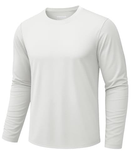 TACVASEN Langarmshirt Herren Baumwolle Rundhals T-Shirt Männer Shirt Langarm Atmungsaktiv Bequem Freizeit Top für Alltag Arbeit Weiß 3XL von TACVASEN