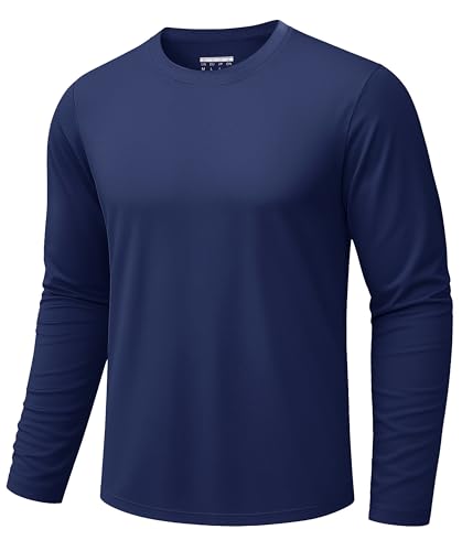TACVASEN Langarmshirt Herren Baumwolle Sweatshirt T Shirt Rundhals Männer Langarm Tshirt Weich Basic Atmungsaktiv Freizeit Oberteil Navy XL von TACVASEN