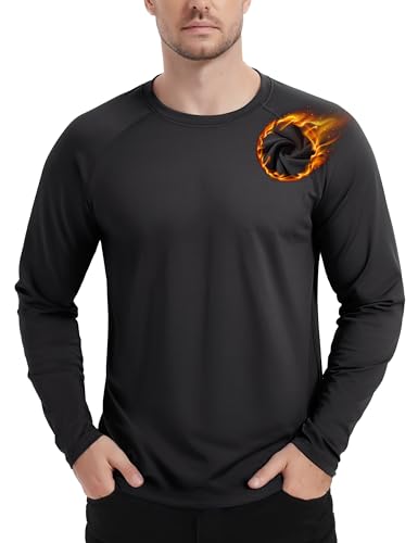 TACVASEN Langarmshirt Herren Rundhals Thermounterwäsche Skiunterwäsche Atmungsaktiv Sport Laufshirt Funktionsshirt Winter Thermo Unterhemd mit Inner Fleece von TACVASEN
