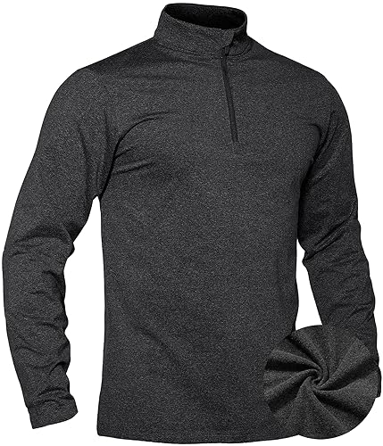 TACVASEN Herren Basic Shirts Ski Sportshirts Laufen Funktionsshirts Winter Warme Tops, Schwarz, XXL von TACVASEN