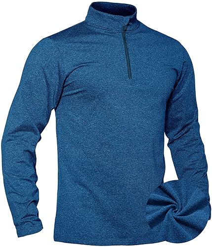 TACVASEN Herren 1/4 Zip Fleece Langarmshirts Laufshirts Jogging Tops Ski Sport Pullover mit Stehkragen, Mittelblau, XXL von TACVASEN