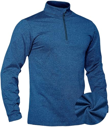 TACVASEN Herren 1/4 Zip Fleece Langarmshirts Laufshirts Jogging Tops Ski Sport Pullover mit Stehkragen, Mittelblau, XL von TACVASEN