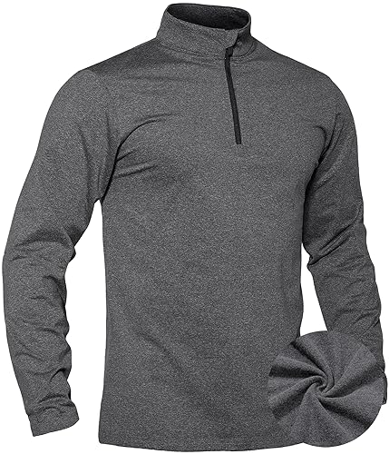 TACVASEN Herren 1/4 Zip Fleece Langarmshirts Laufshirts Jogging Tops Ski Sport Pullover mit Stehkragen, Dunkelgrau, XXL von TACVASEN