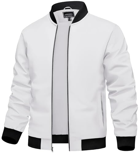 TACVASEN Leichte Sommerjacke Herren Bomber Blouson Dünne Sport Jacket Übergangsjacke Frühling Herbst mit Innentasche (S, weiß) von TACVASEN