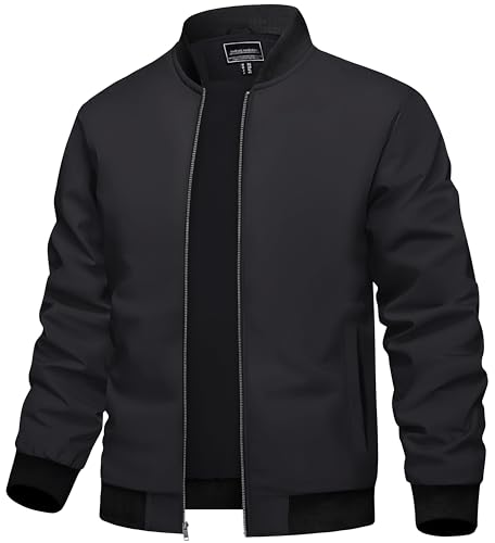 TACVASEN Leichte Sommerjacke Herren Bomber Blouson Dünne Sport Jacket Übergangsjacke Frühling Herbst mit Innentasche (XL, Schwarz) von TACVASEN