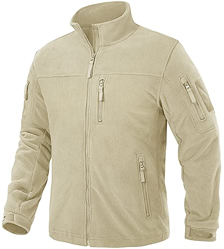 TACVASEN Herren Fleecejacke Military Fleece Army Jacket Warm Jacke Winter für Outdoor (3XL, Beige) von TACVASEN