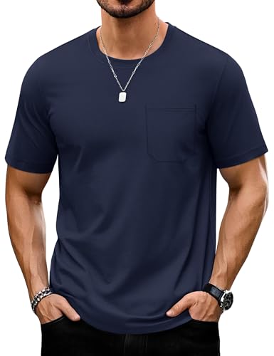 TACVASEN Männer Kurzarm Hemd Sommer Tshirs Leichtgewicht mit Taschen Basic Shirts Crew Neck Atmungsaktiv Poloshirt Sport Navy blau, XL von TACVASEN