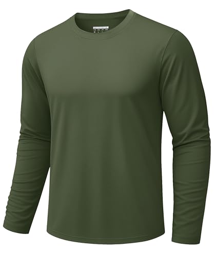 TACVASEN Männer T-Shirt Langarm Baumwolle Shirt Herren Rundhals Komfortabel Herbst Frühling für Freizeit Arbeit Pullover Armeegrün M von TACVASEN