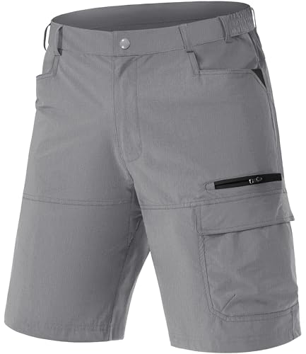 TACVASEN Männer Wandershorts Leicht Herren Outdoorhose Kruze Arbeitshorts Atmungsaktiv Cargo Shorts Sommer Quick Dry Lauf (34, Hellgrau) von TACVASEN
