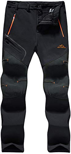 TACVASEN Männer Wasserdicht Outdoor Innenfleece Winterhose Trekkinghose Hikinghose Winterhose Atmungsaktiv Hose (Schwarz, 32) von TACVASEN