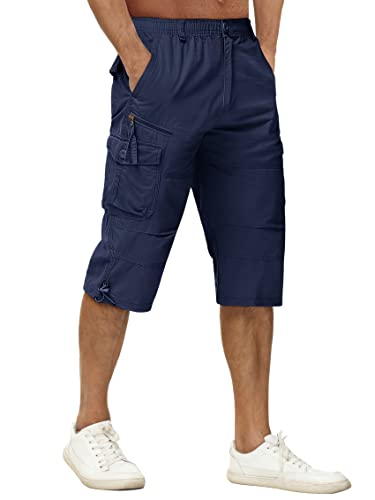 TACVASEN Herren Kurze Cargohose Baumwolle 3/4 Cargo Bermuda Shorts Outdoor Lässige Shorts Freizeitshorts mit Taschen (36, Navy) von TACVASEN