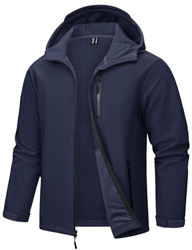 TACVASEN Outdoor Jacken für Herren Wasserdicht Softshell Jacke Fleece Gefüttert Winterjacke Winddicht Atmungsaktiv Funktionsjacke mit Kapuze Marine, L von TACVASEN