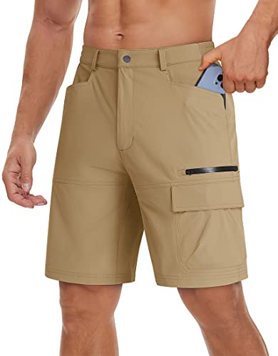 TACVASEN Herren Outdoor Shorts Cargohose Bermuda Lässig Sommerhose Atmungsaktiv Arbeitshose Jagdhose Schnelltrocknend Kletterhose, Khaki, 38 von TACVASEN