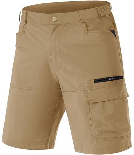 TACVASEN Herren Outdoorhose Kurze Trekking Hosen Schnelltrocknend Cargo Kletterhose Sport Radhose Sommer mit 5 Taschen (40, Khaki) von TACVASEN