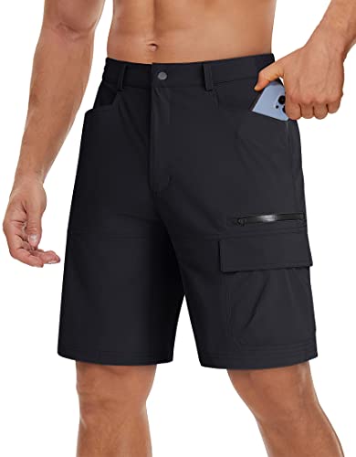 TACVASEN Herren Outdoor Shorts Wanderhose Cargo Trekkinghose Kruz Bermuda Leichte Shorts Halblang Sommerhose mit Taschen, Schwarz, 36 von TACVASEN