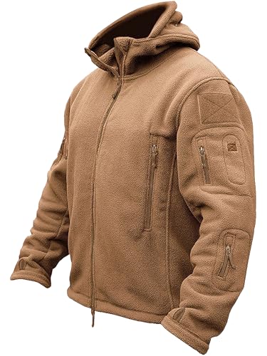 TACVASEN Herren Fleecejacke Military Outdoor Winddichte Jacke mit Kapuze, Gr. 3XL, Sand von TACVASEN