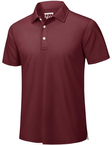 TACVASEN Polo Herren Golfen Basic Shirts Kurzarm Quick Dry Sport Funktions Poloshirt Polyester Outdoor Tennis Casual Hemd (L, Weinrot) von TACVASEN