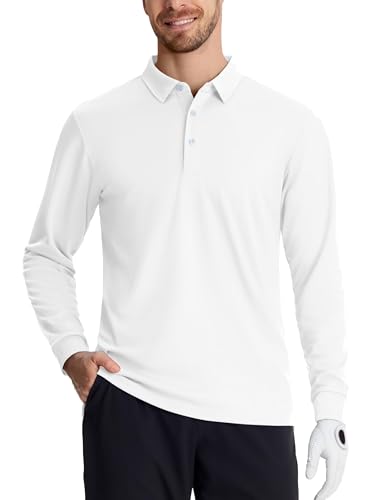 TACVASEN Polo Shirt Herren Langarm Funktionsshirts Golf T-Shirt Männer Outdoorshirts für Wandern Camping Angeln, Weiß, S von TACVASEN