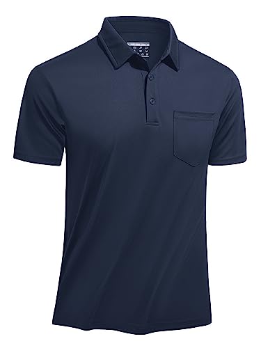 TACVASEN Poloshirts Herren Kurzarm Polo Atmungsaktiv Sommershirts Leicht Tshirts Schnelltrocknend T-Shirt mit Knopfleiste (3XL, Navy) von TACVASEN