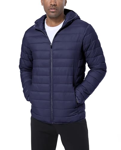 TACVASEN Puffer Jacke Herren Dünn Steppjcake Leichte Wasser und winddicht Übergangsjacke Hoodie Full Zip Frühlingsjacke (S, Navy) von TACVASEN